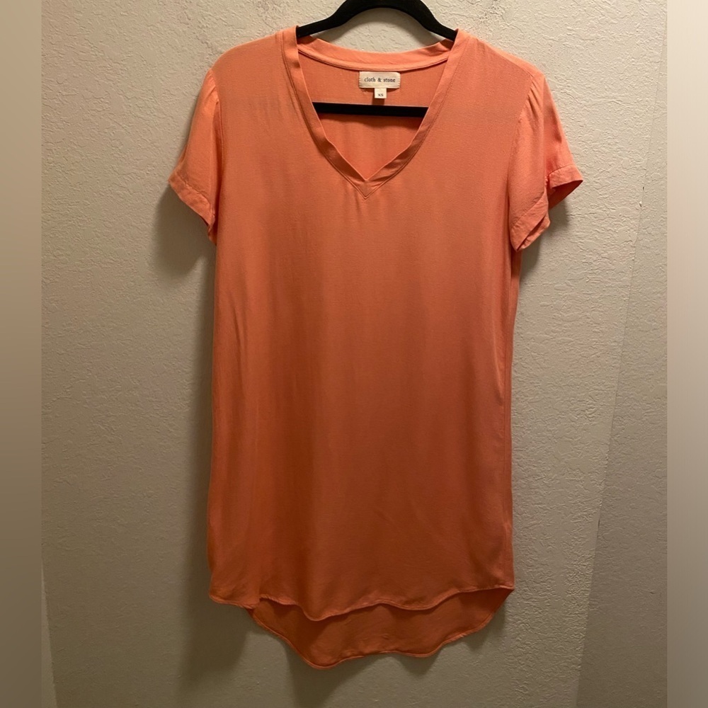 Cloth & Stone Peach Short Sleeve V-Neck High-low Hem Mini Dress Size XS